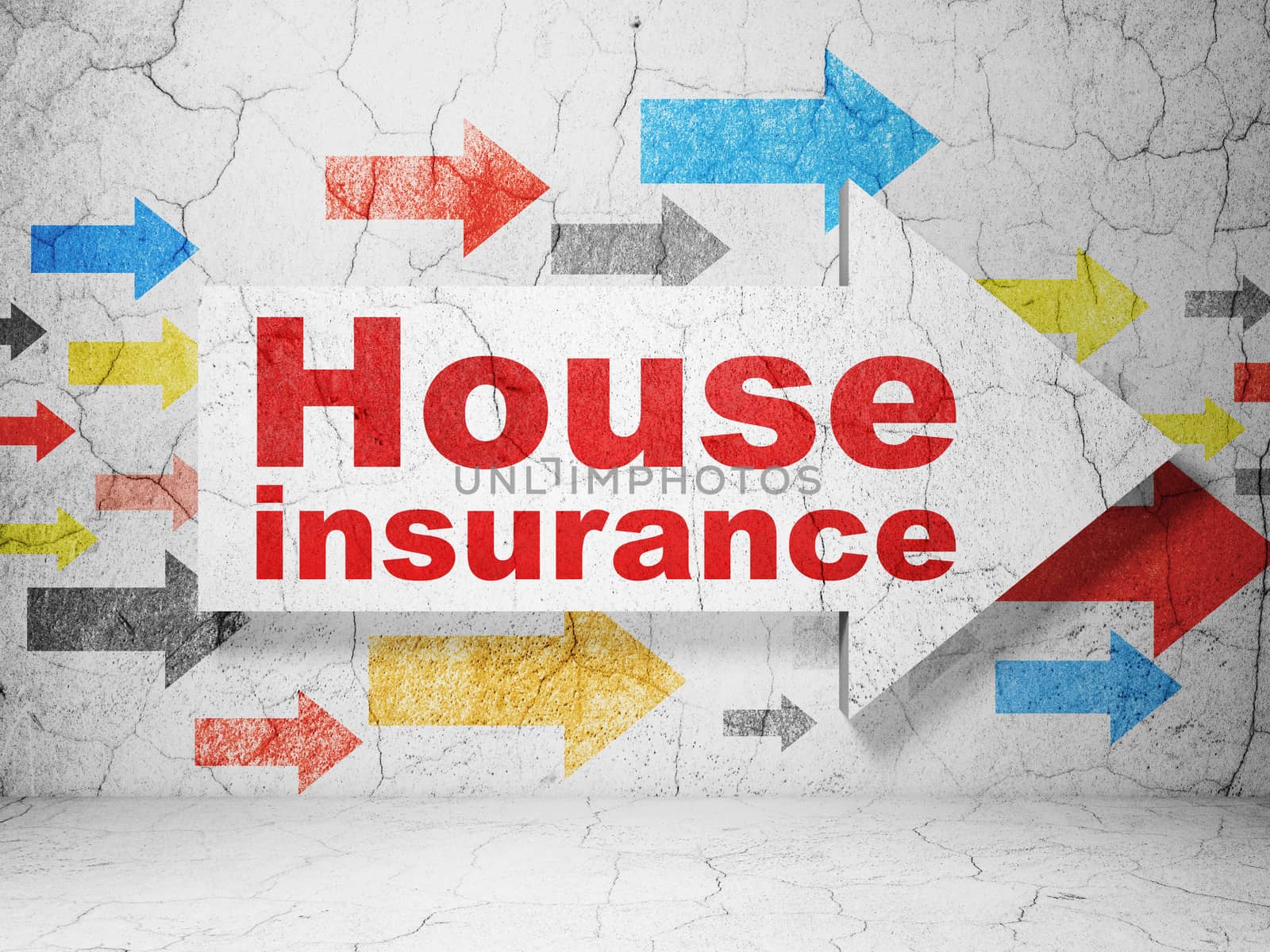 Insurance concept: arrow with House Insurance on grunge wall background by maxkabakov