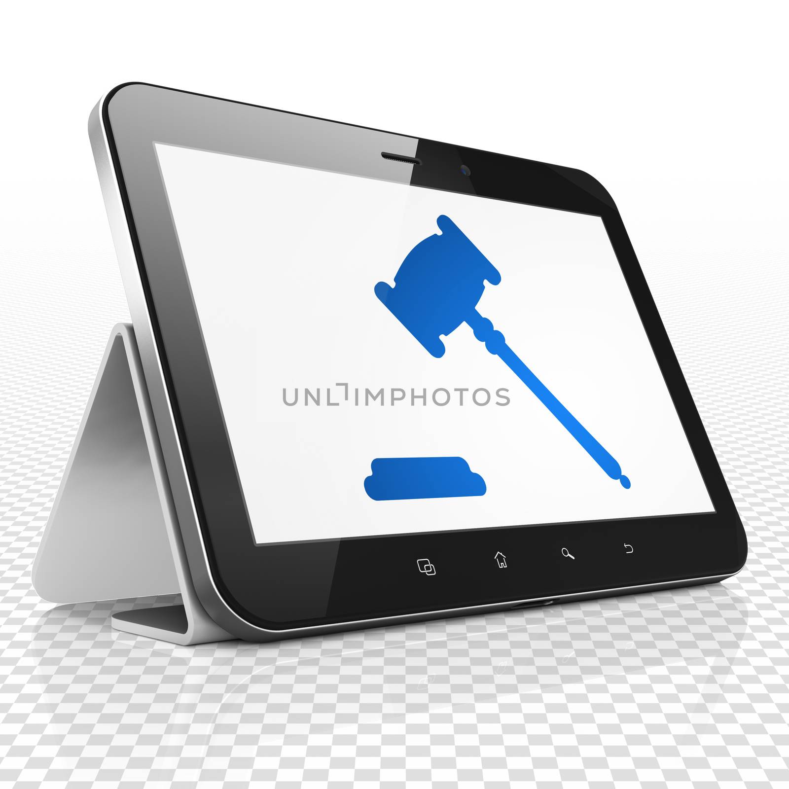Law concept: Tablet Computer with Gavel on display by maxkabakov