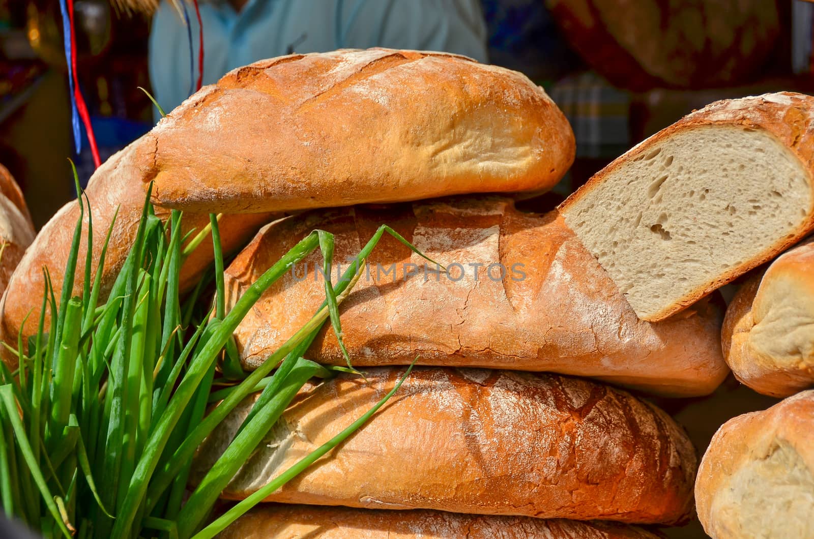 Market selling traditional Polish  bread during annual St. Dominics Fair