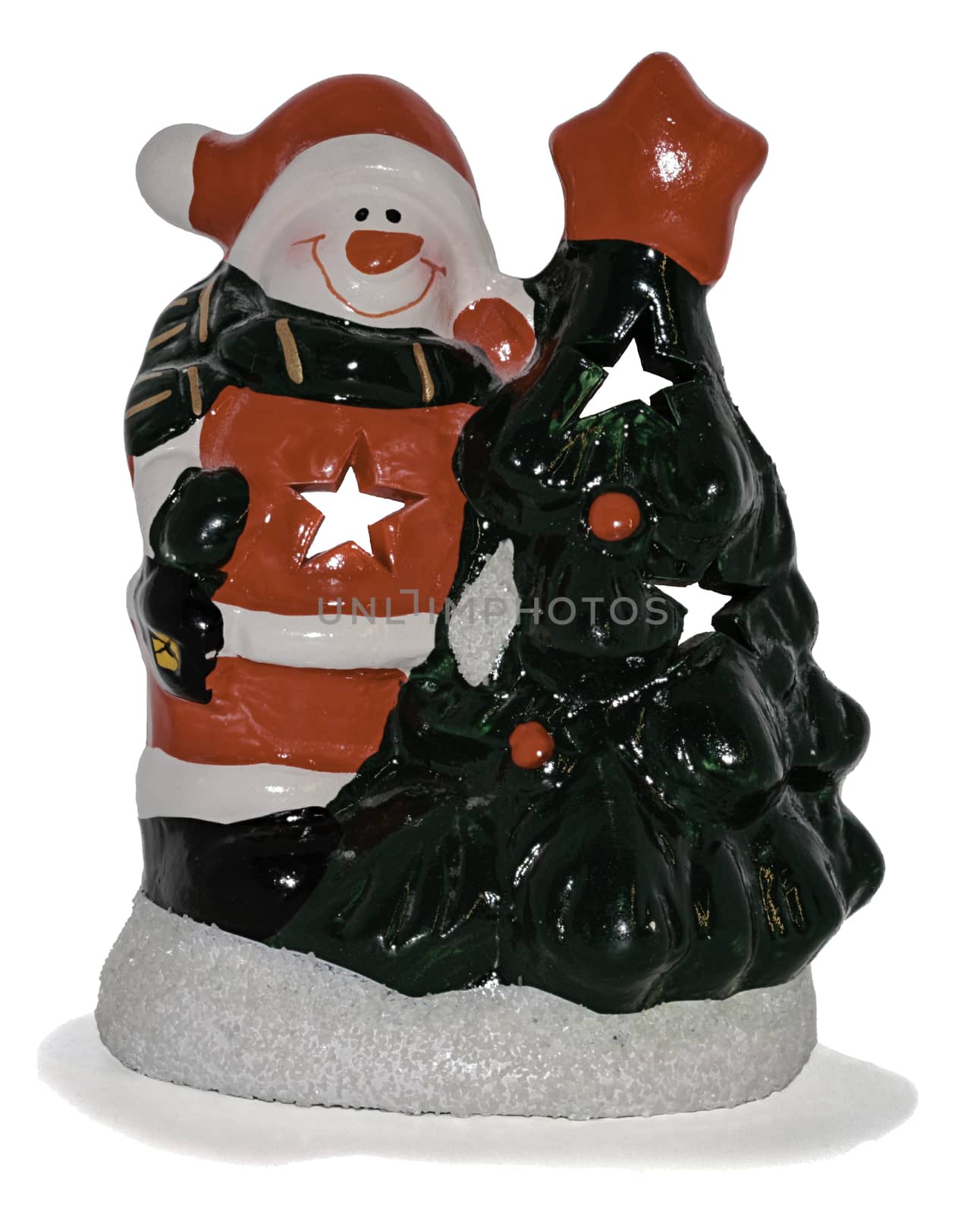 Snowman and Christmas Tree  Figure on white Background