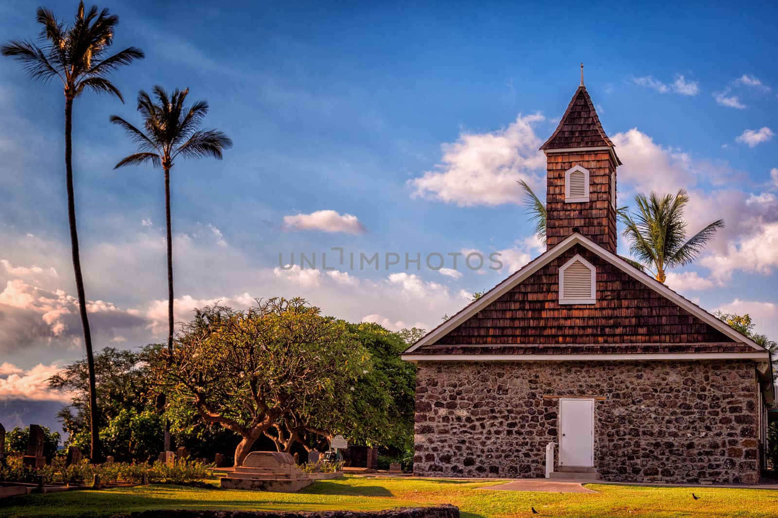 Tropical Church with Palm Trees, Hawaii, USA