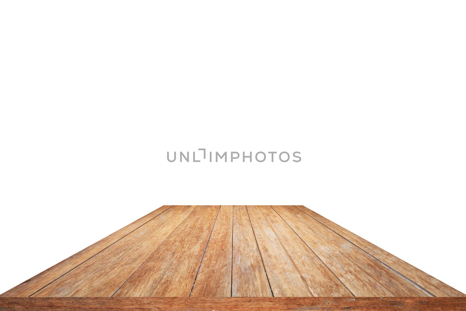 Old wood pattern table top isolated on white background by punsayaporn