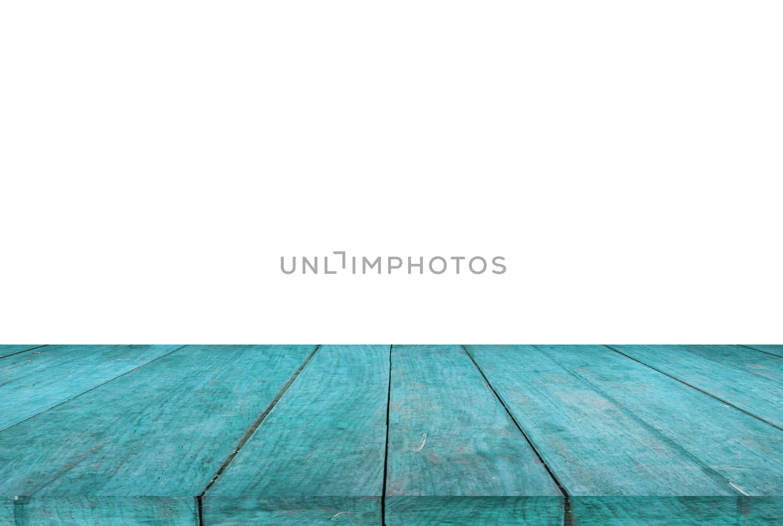 Blue wood table top on white background by punsayaporn