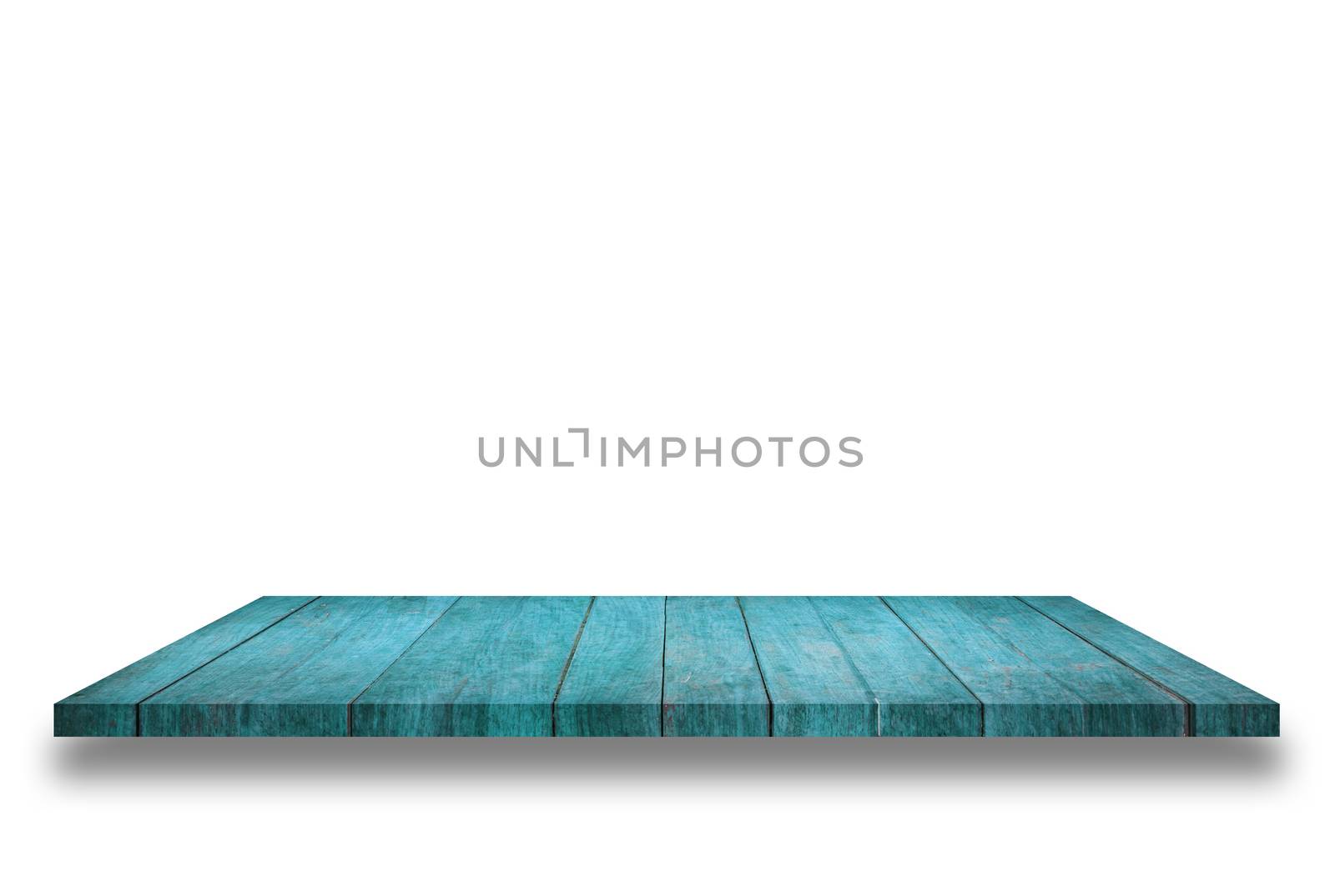 Top of blue wooden shelf isolated on white background by punsayaporn