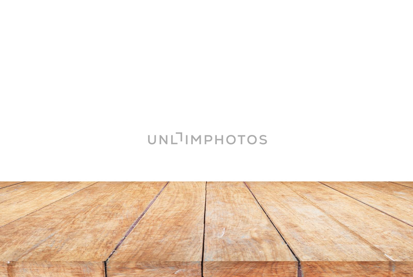 Top of wooden table on white background, stock photo