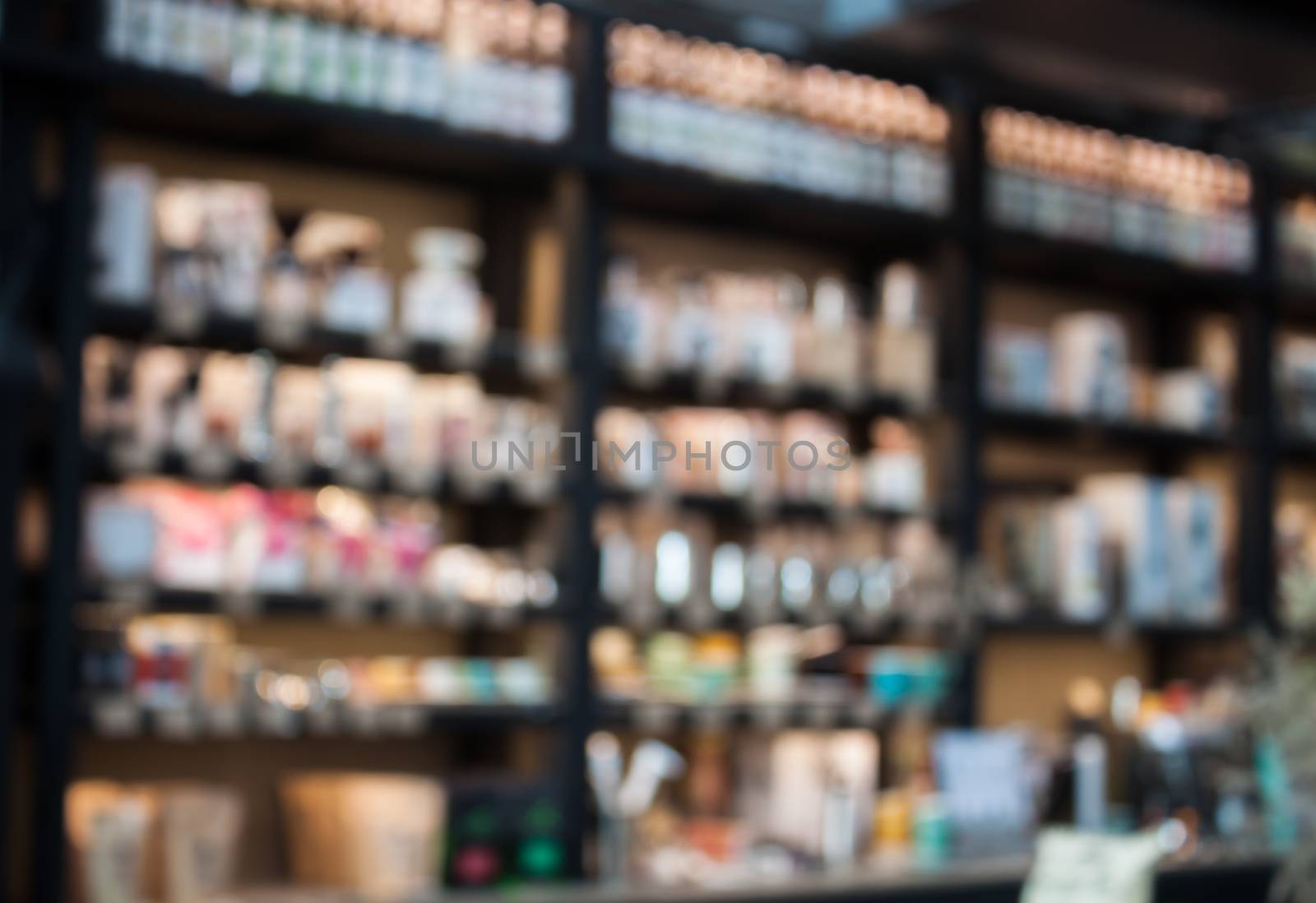 Coffee shop blurred background with bokeh, stock photo