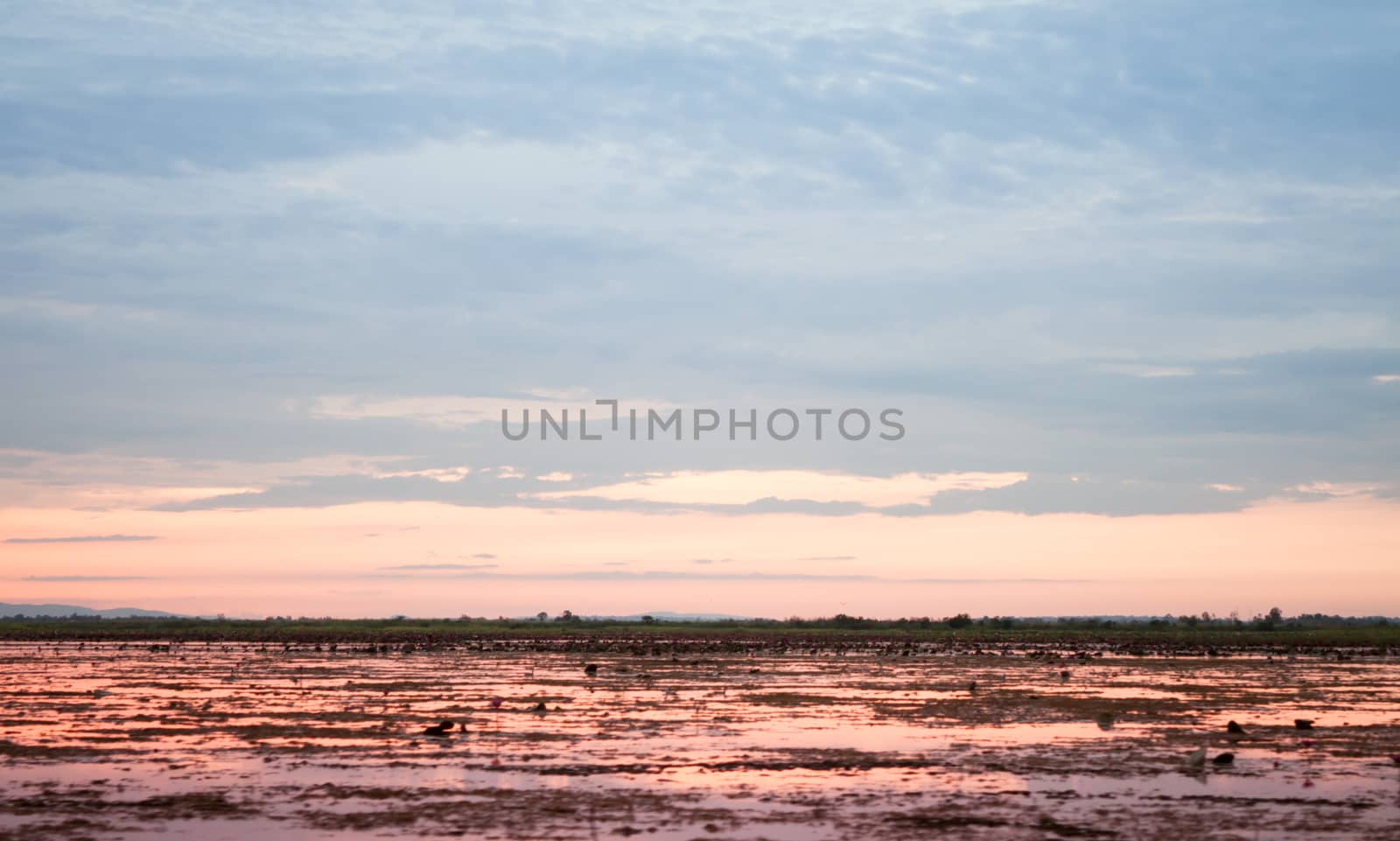 Sunrise on the lake with beautiful sky, stock photo