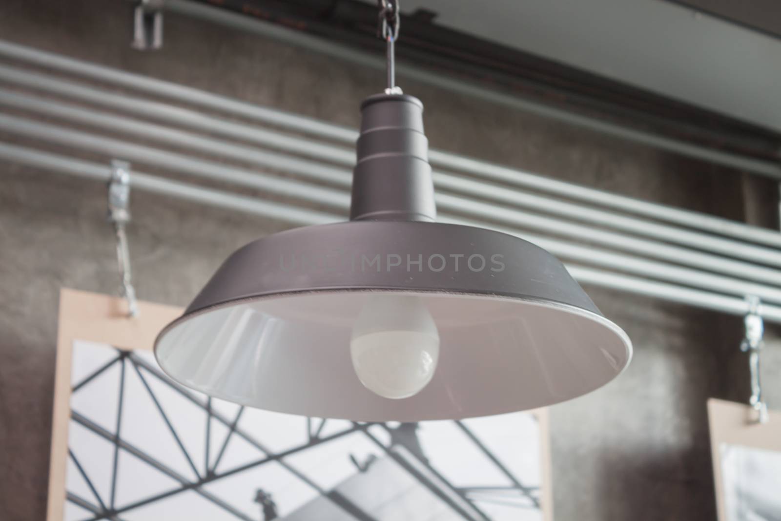 Incandescent lamps in a modern cafe, stock photo