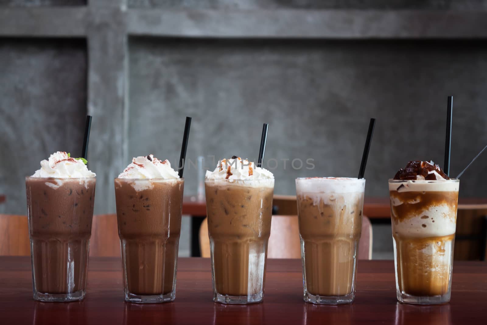 Five different kind of iced coffee by punsayaporn