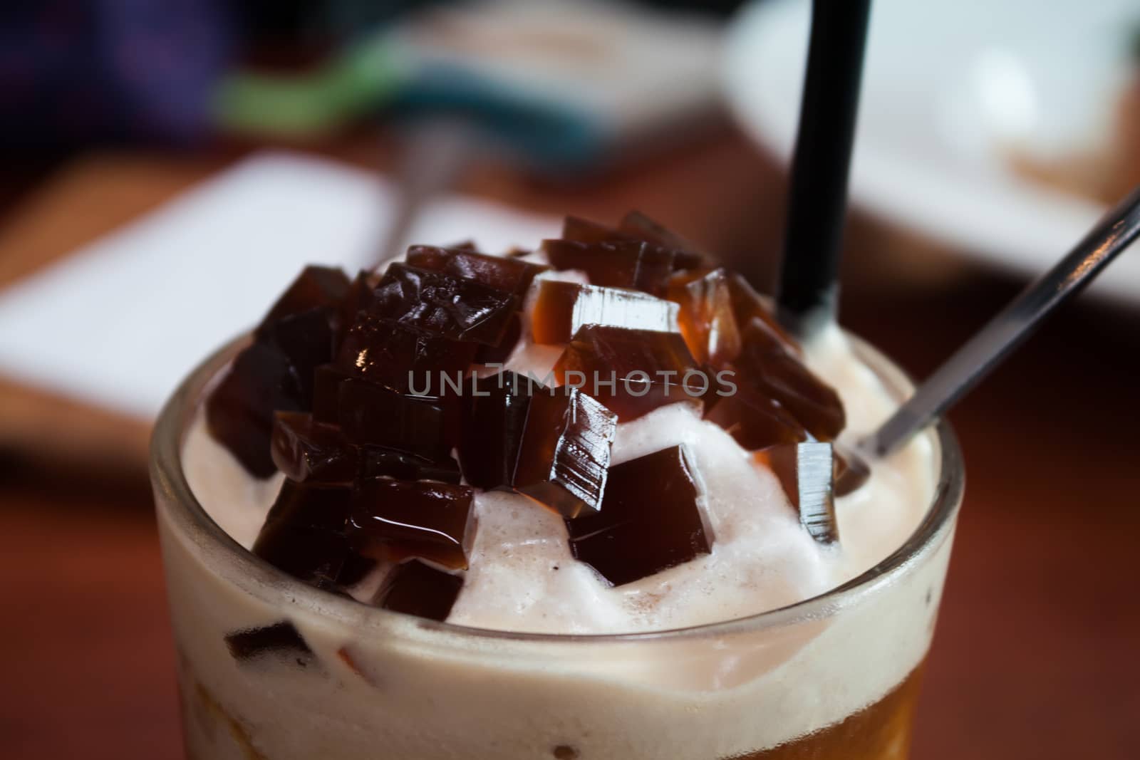 Iced coffee toping with jelly, stock photo