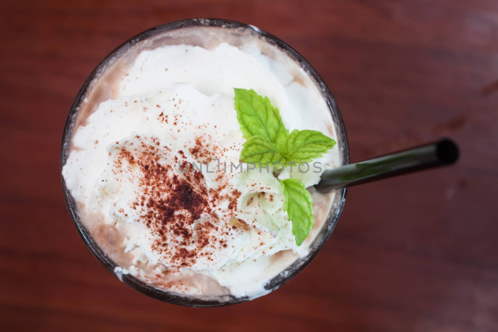 Iced coffee toping with whipped cream, stock photo