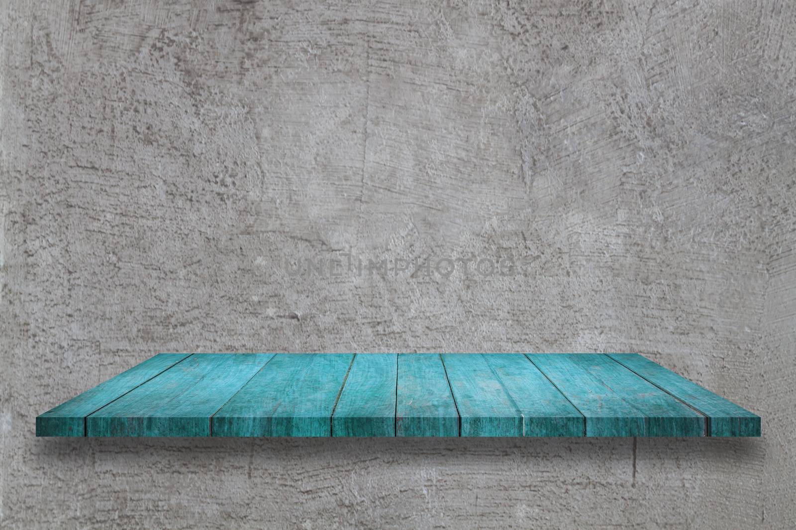 Top blue wooden table on gray concrete texture background by punsayaporn