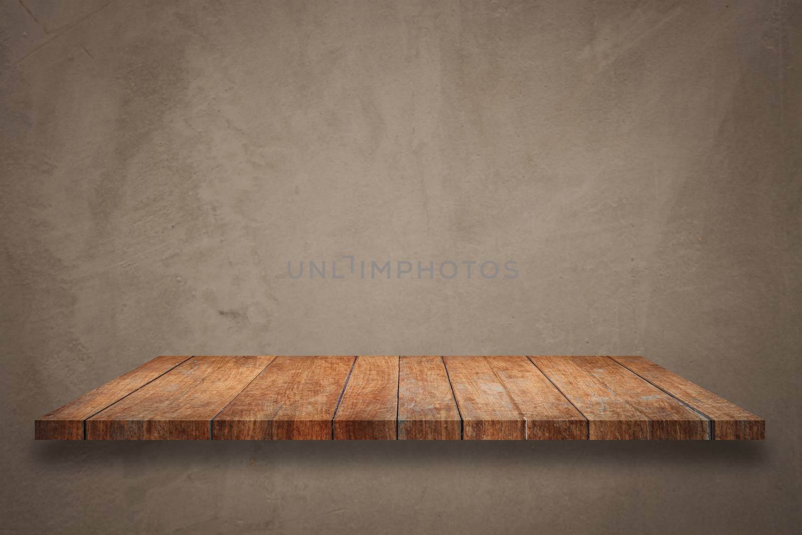 Top of wooden shelf on concrete background by punsayaporn