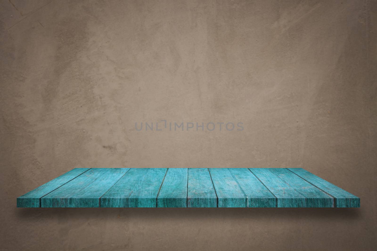 Top of blue wooden shelf on concrete background by punsayaporn