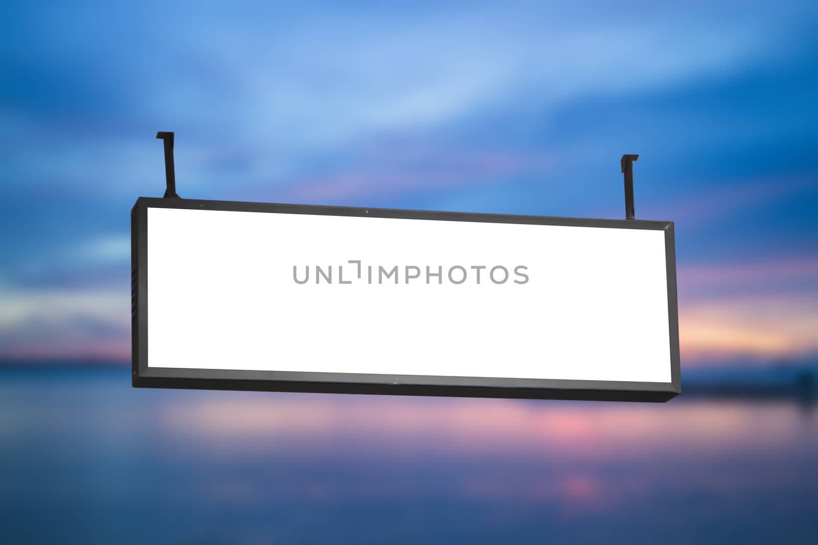 Blank signboard on sunset abstract blur background , stock photo