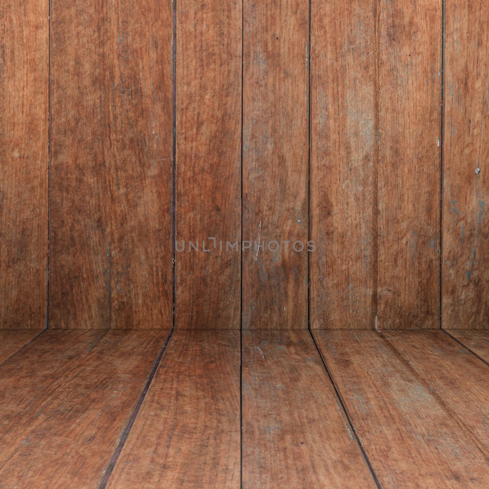 Perspective floor with wood panel background by punsayaporn