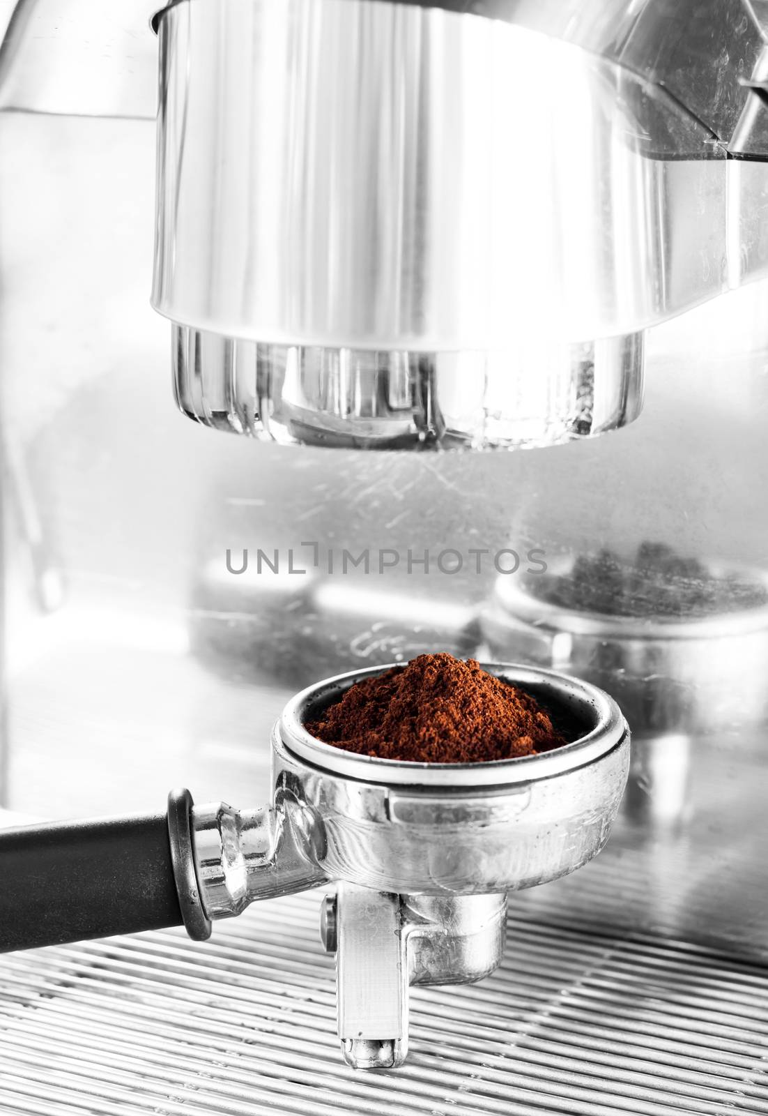 Coffee grind in group with black and white filter, stock photo