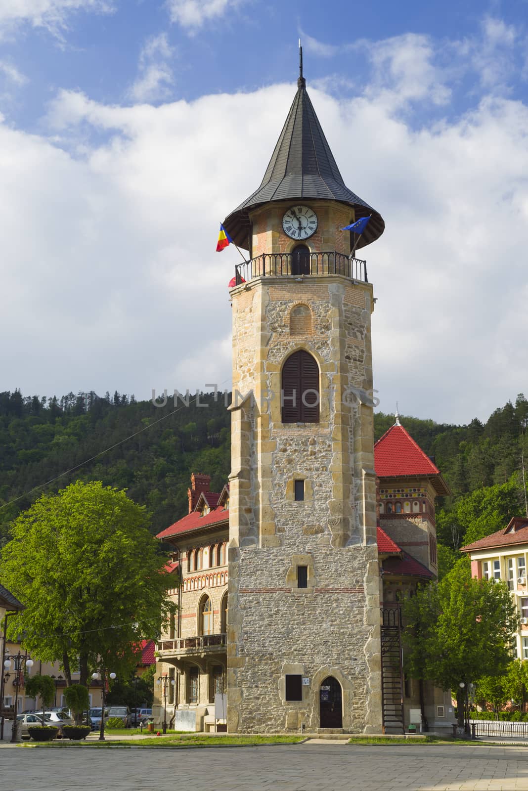 Historic monument, medieval stone tower in Piatra Neamt, Romania