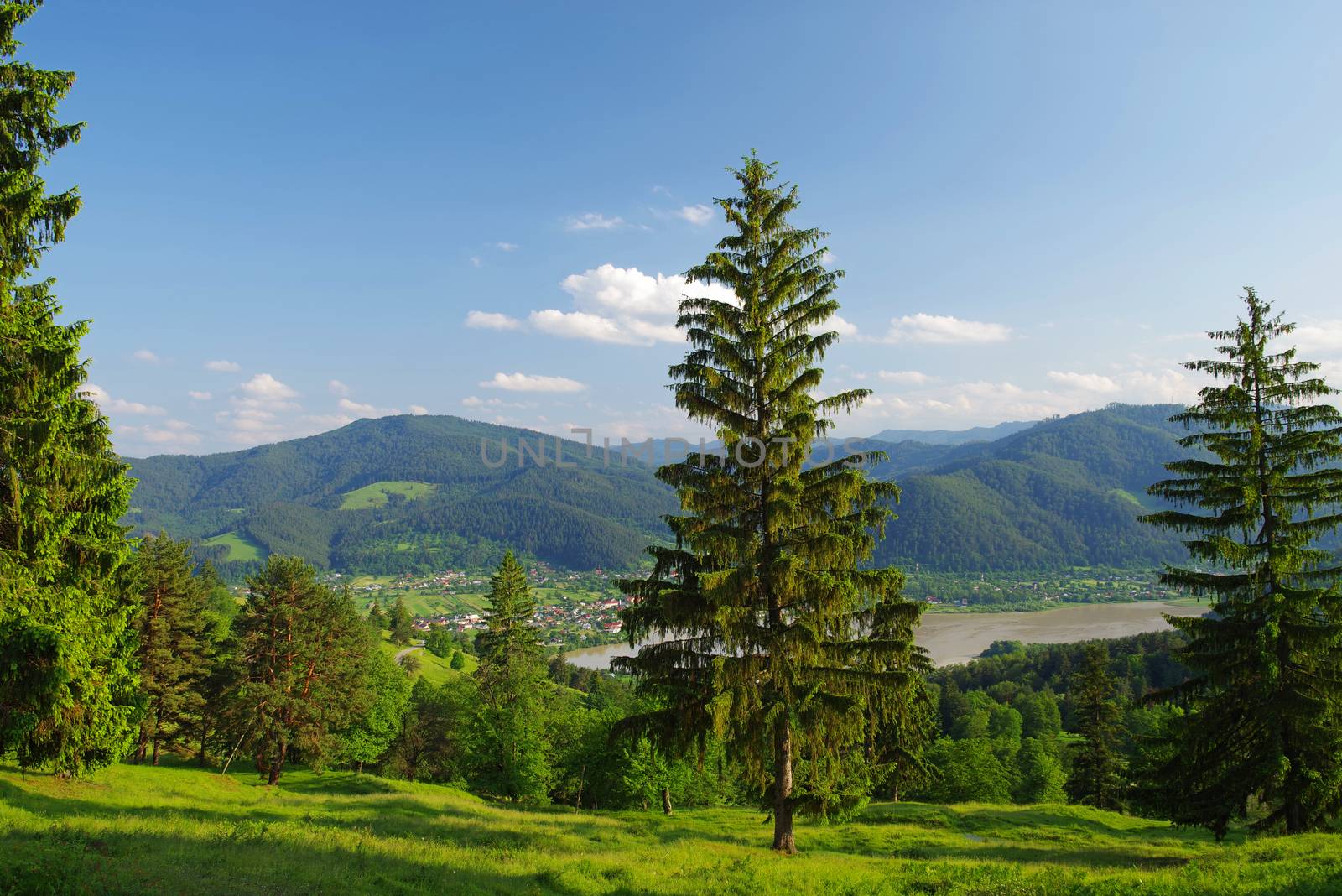 Bistrita river valley in Romania, villages and forest