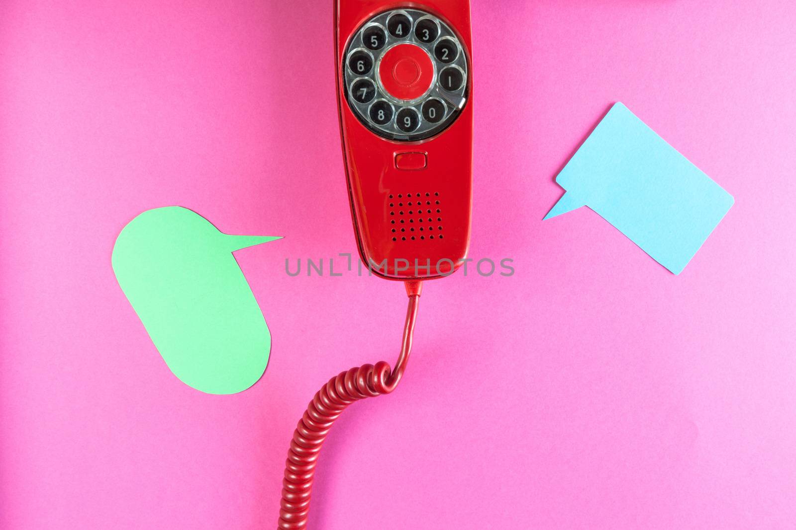 Vintage red phone and speech ballons by andongob