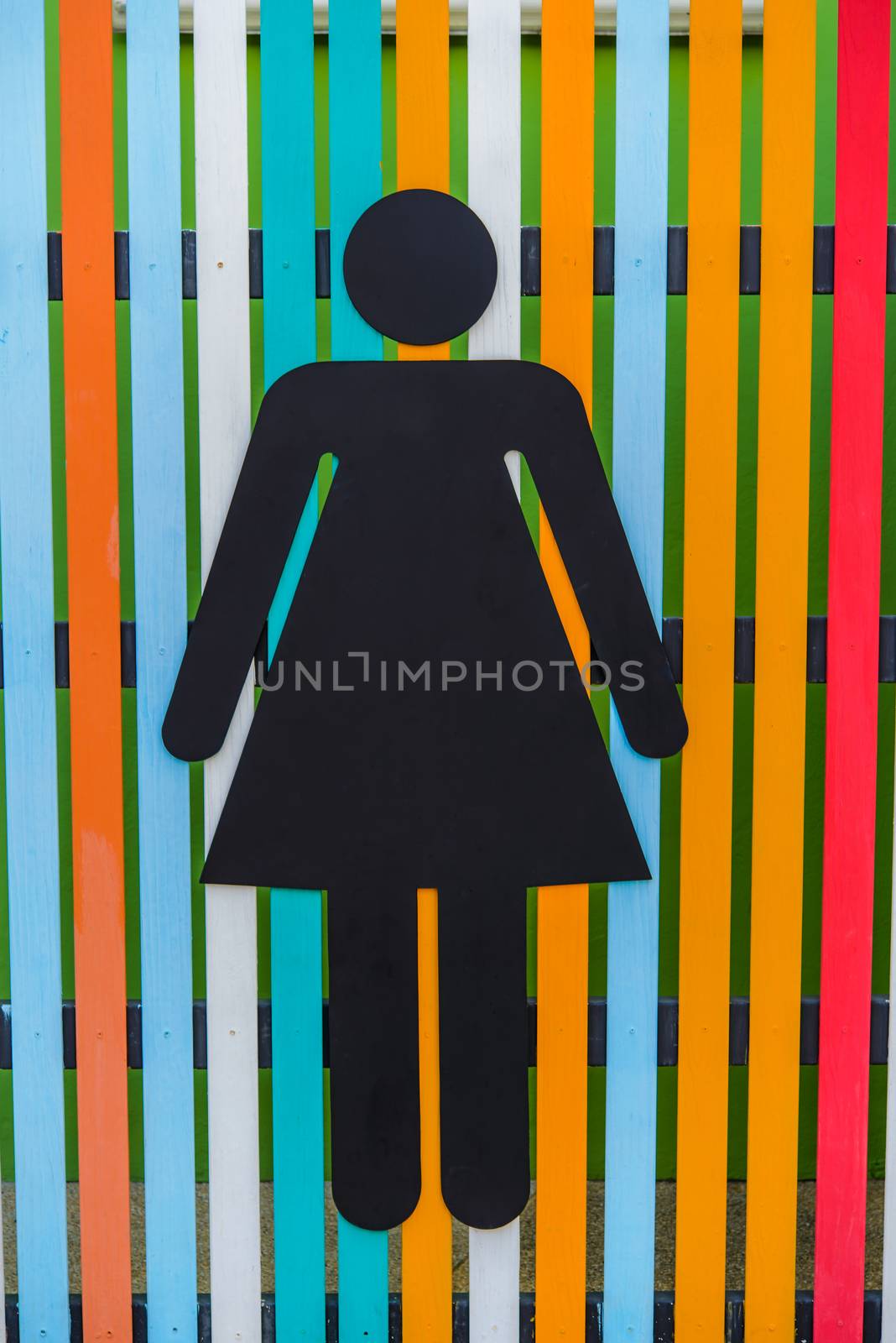 Women toilet signs on wooden plate colorful.