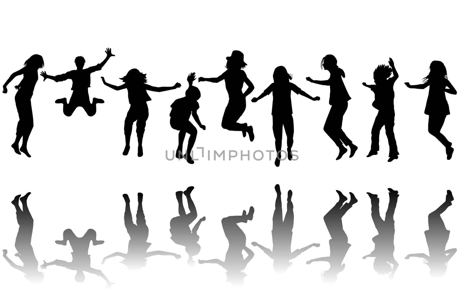 Set of children silhouettes jumping