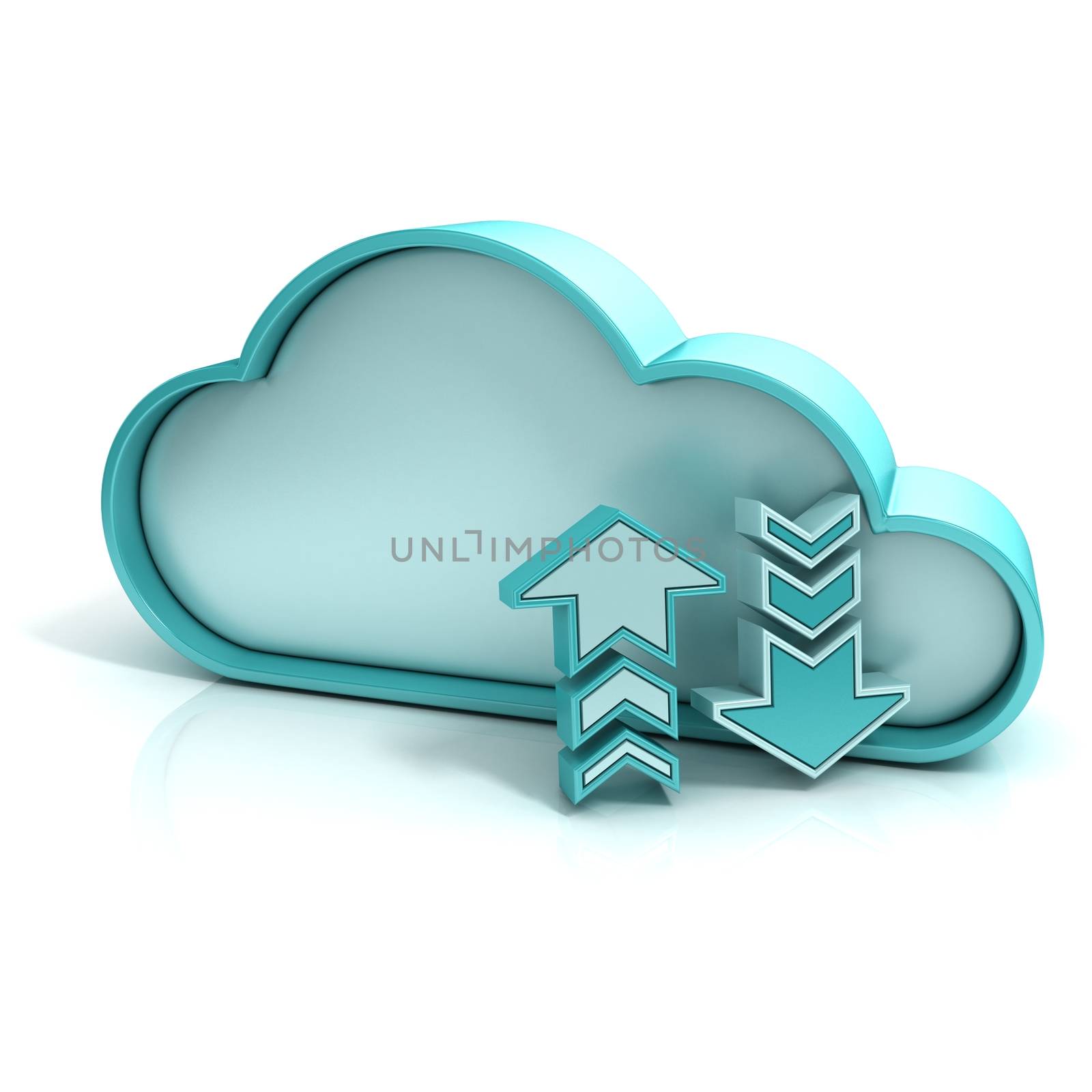 Cloud upload download 3D computer icon isolated