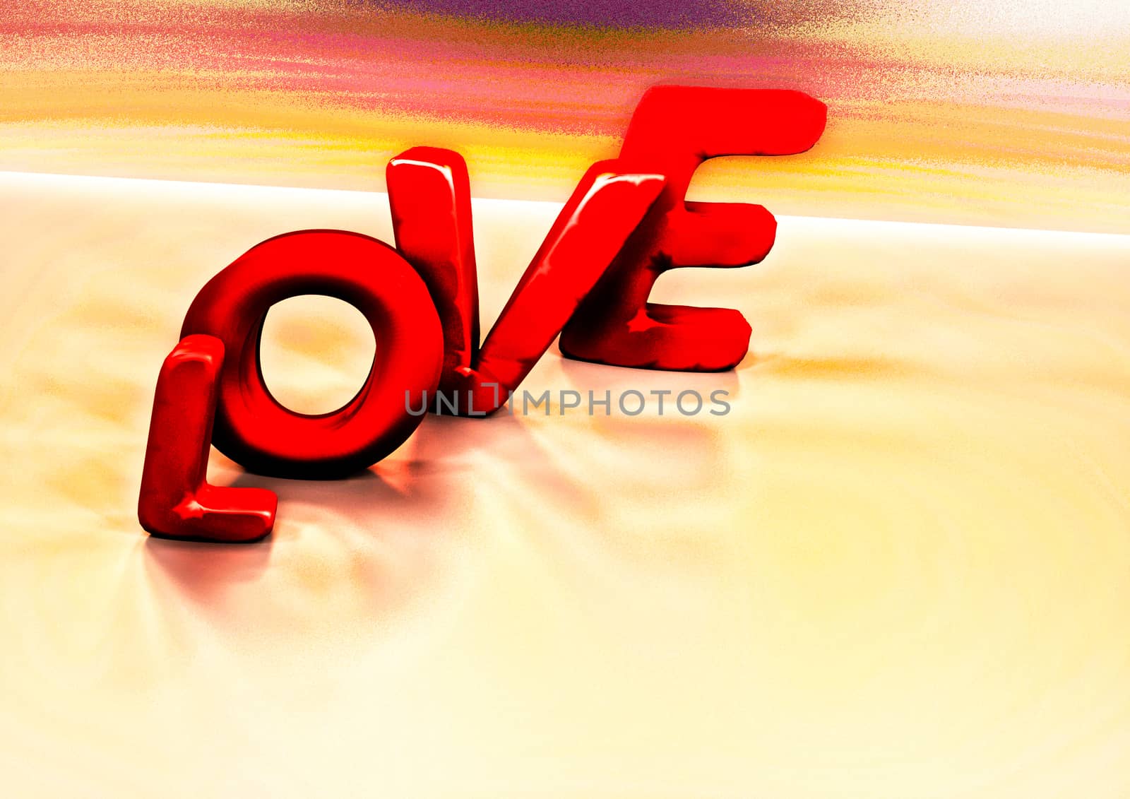 Dimensional inscription of LOVE on background. 3D illustration.