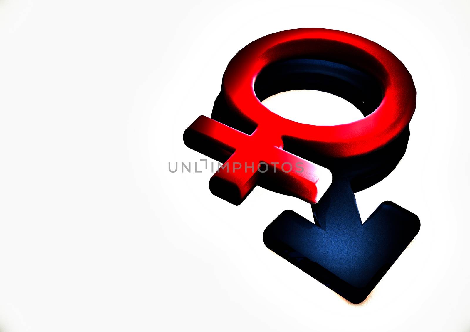 Dimensional man's and female signs on a white background. 3D render.