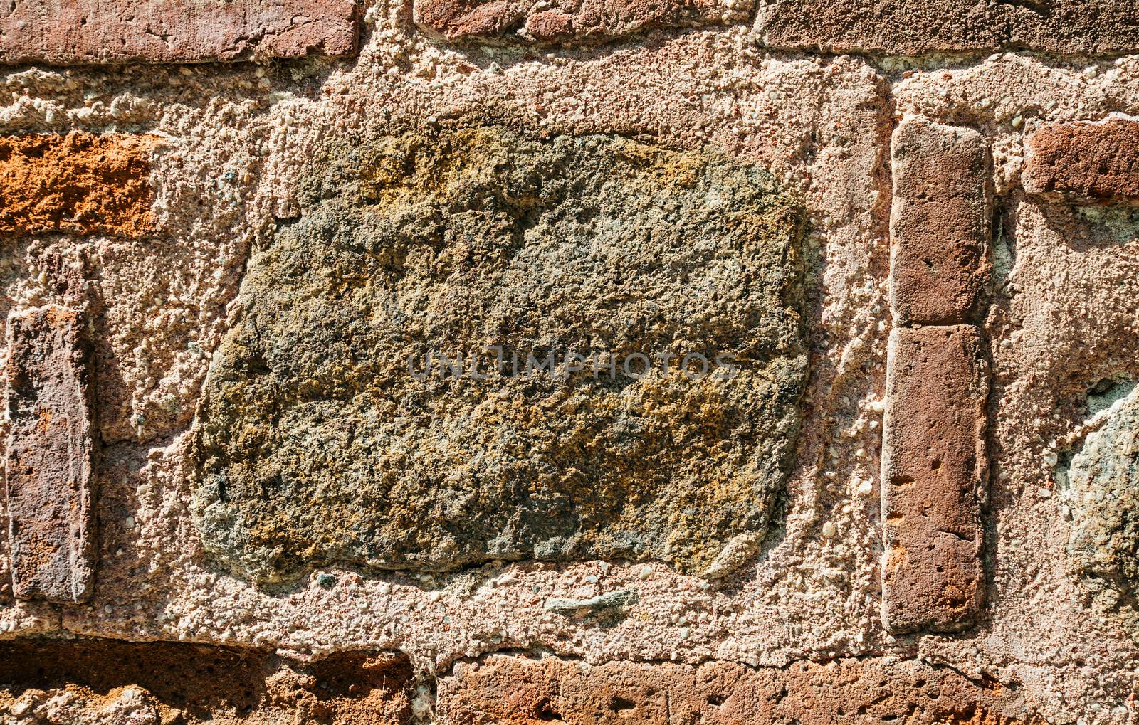 Red brick, stone and cement rough pattern wall background , wallpaper.