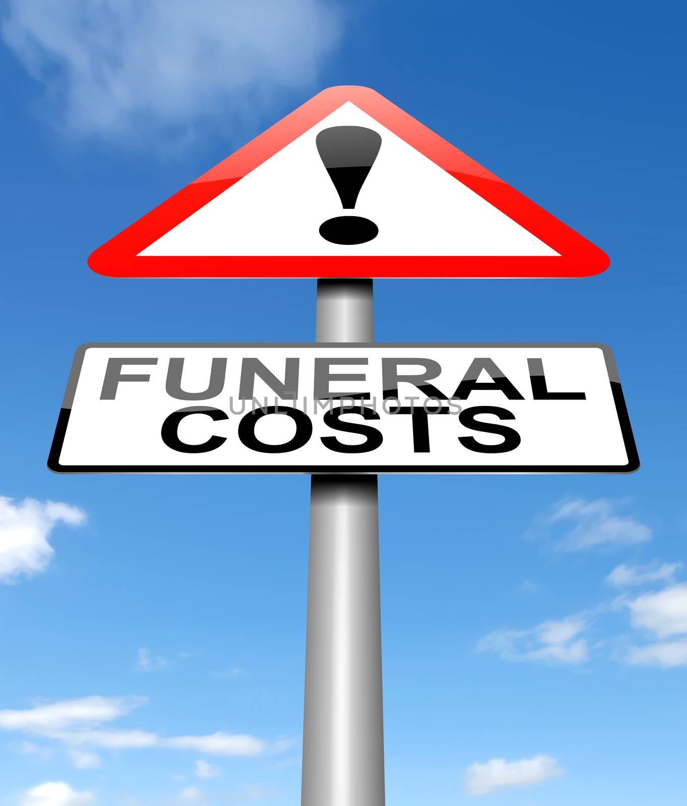 Illustration depicting a sign with a funeral cost concept.