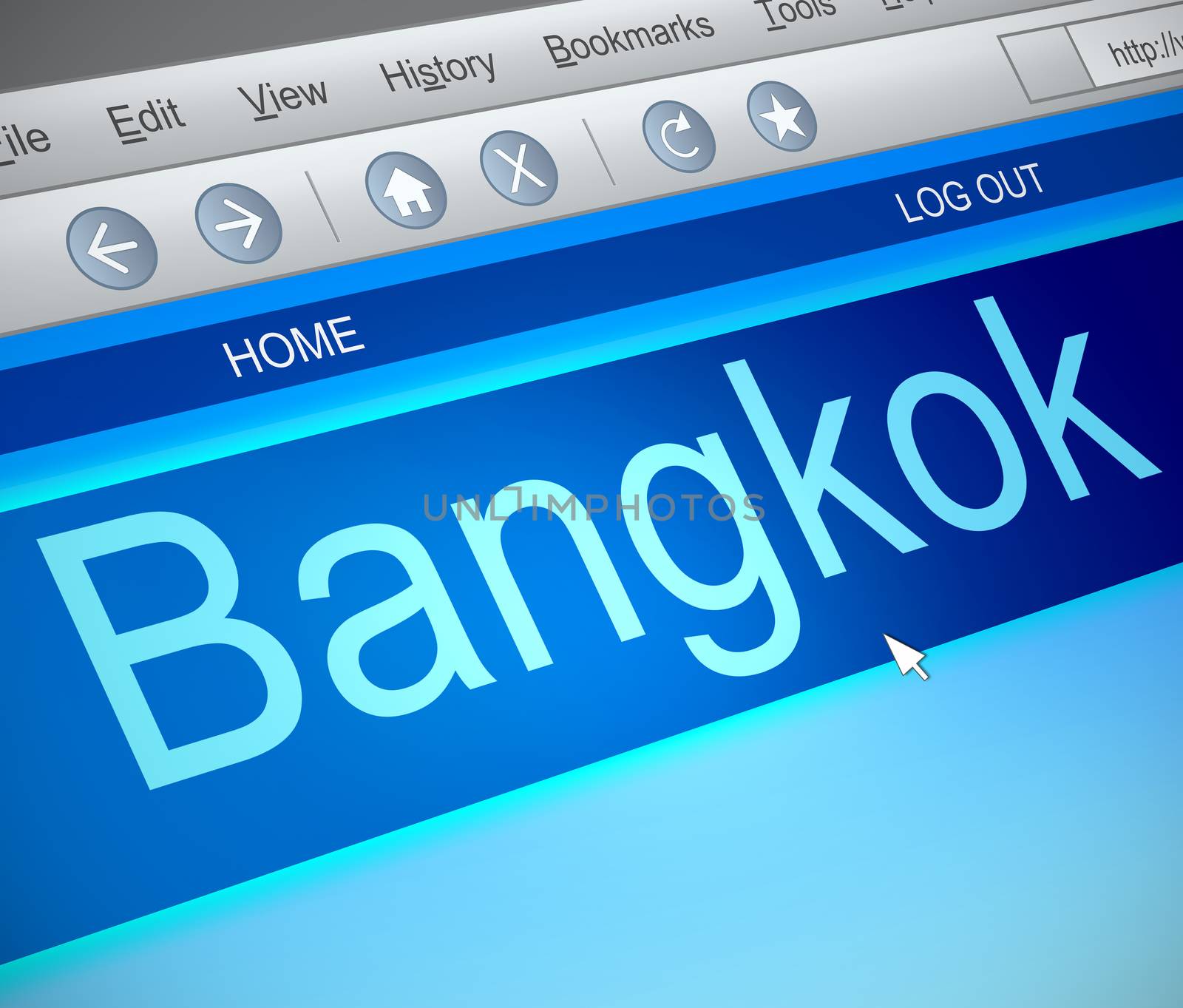 Illustration depicting a computer screen capture with a Bangkok concept.