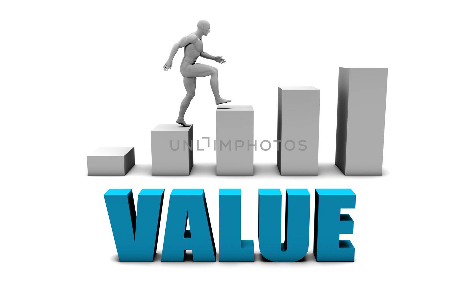 Value 3D Concept  in Blue with Bar Chart Graph