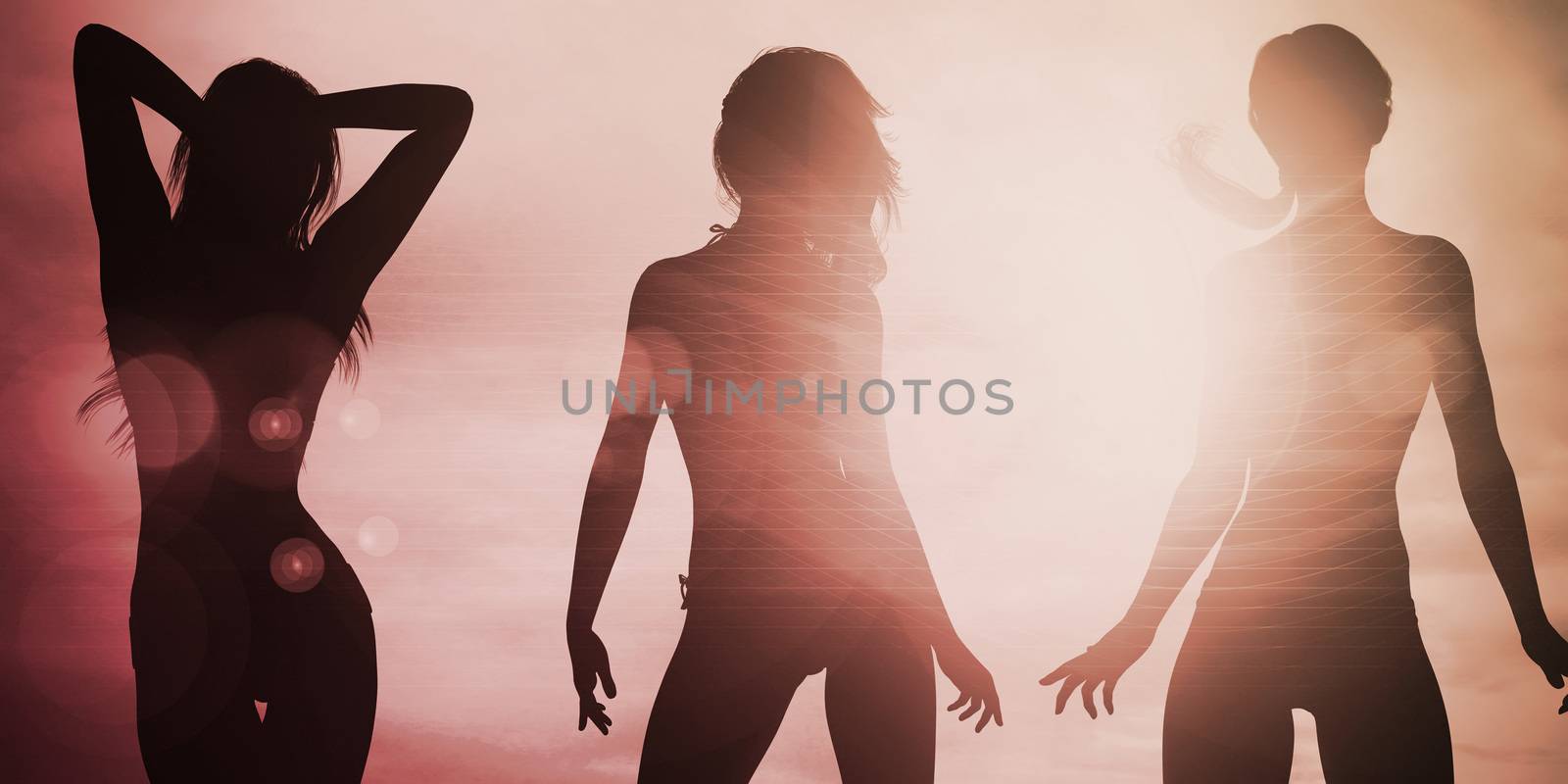 Silhouette of Women Posing at the Beach Together