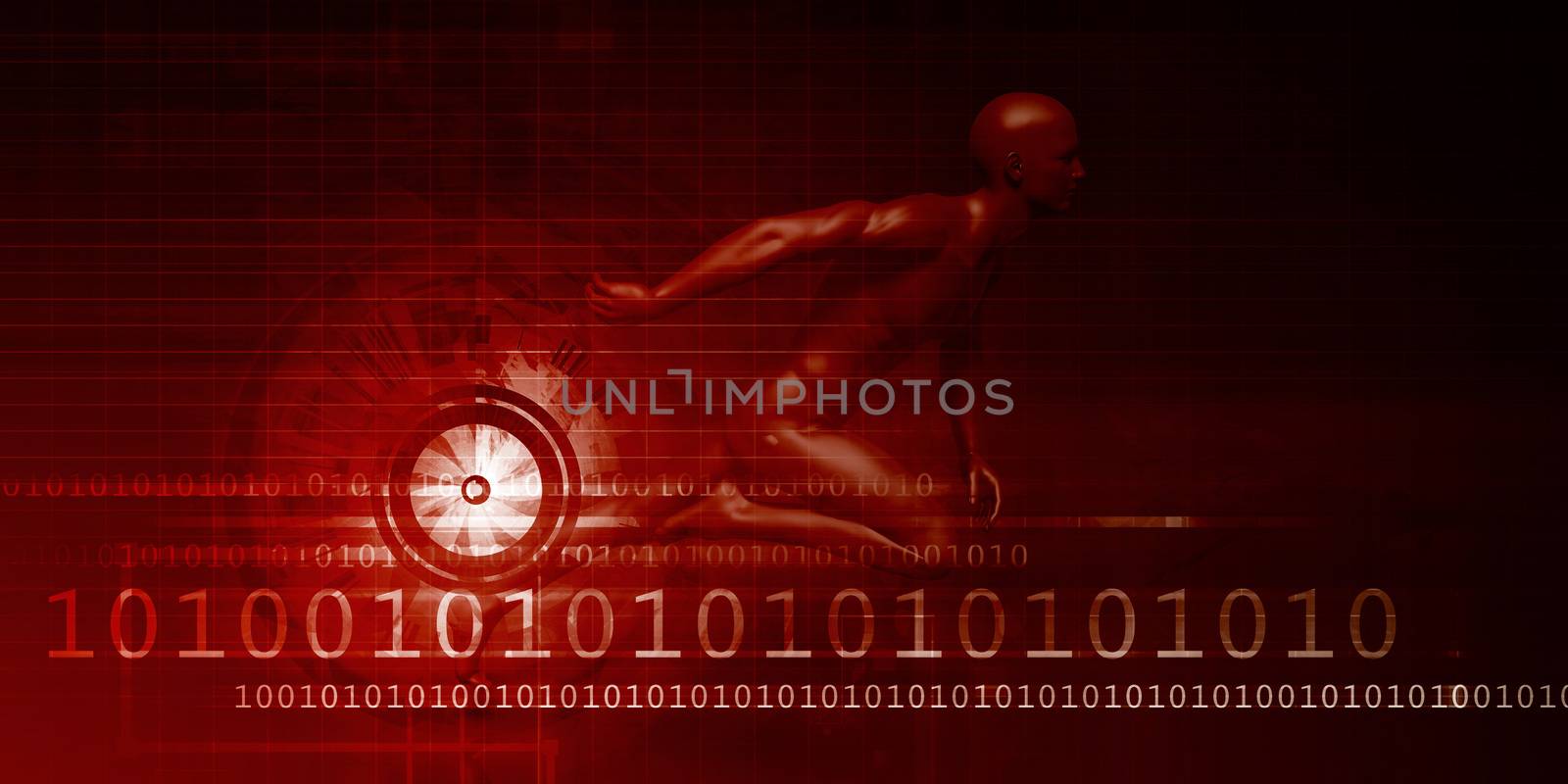 Man Racing on a Technology Background as Art