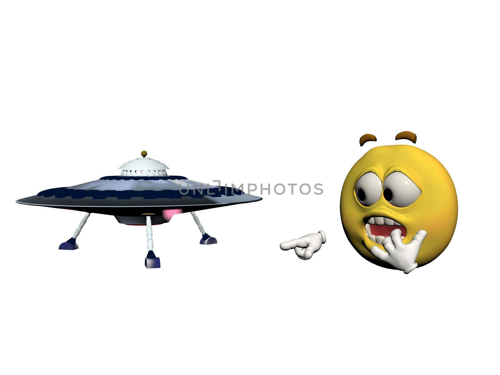 spaceship and emoticon yellow isolated in white background