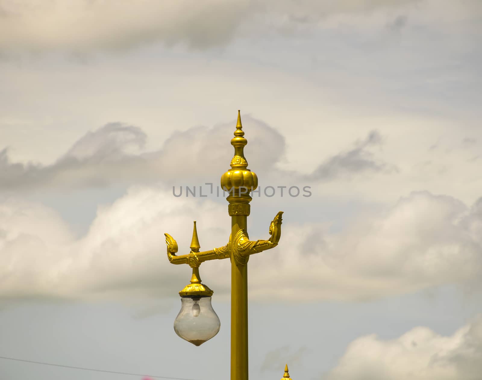 Golden swan or Lantern hanger statue in Thailand. Traditional style lighting lamp of Thai.