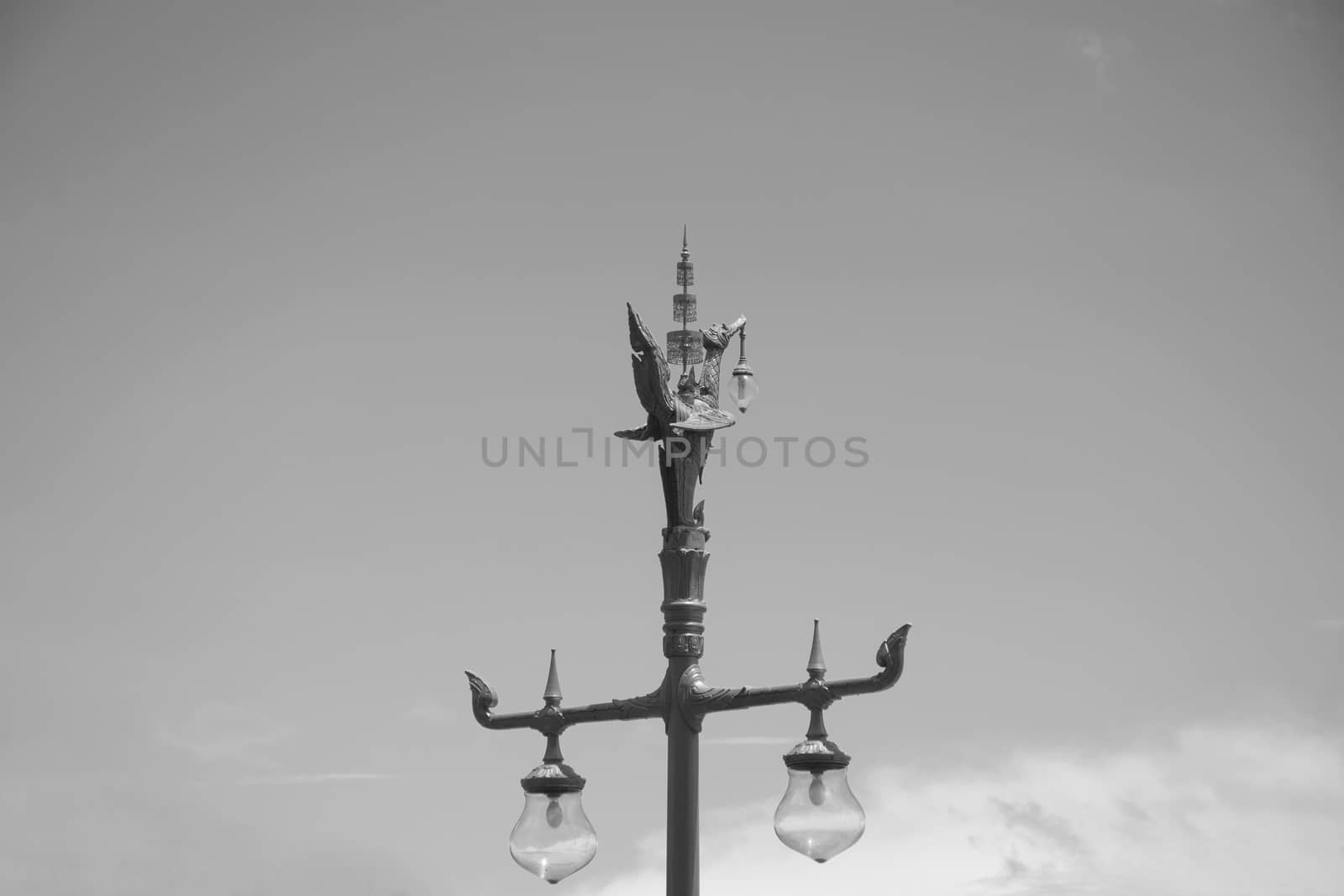 Golden swan or Lantern hanger statue in Thailand. Traditional style lighting lamp of Thai.