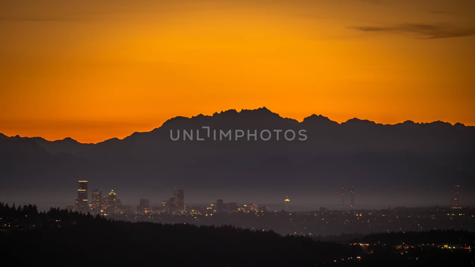 Seattle sunset, looking West from Issaquah