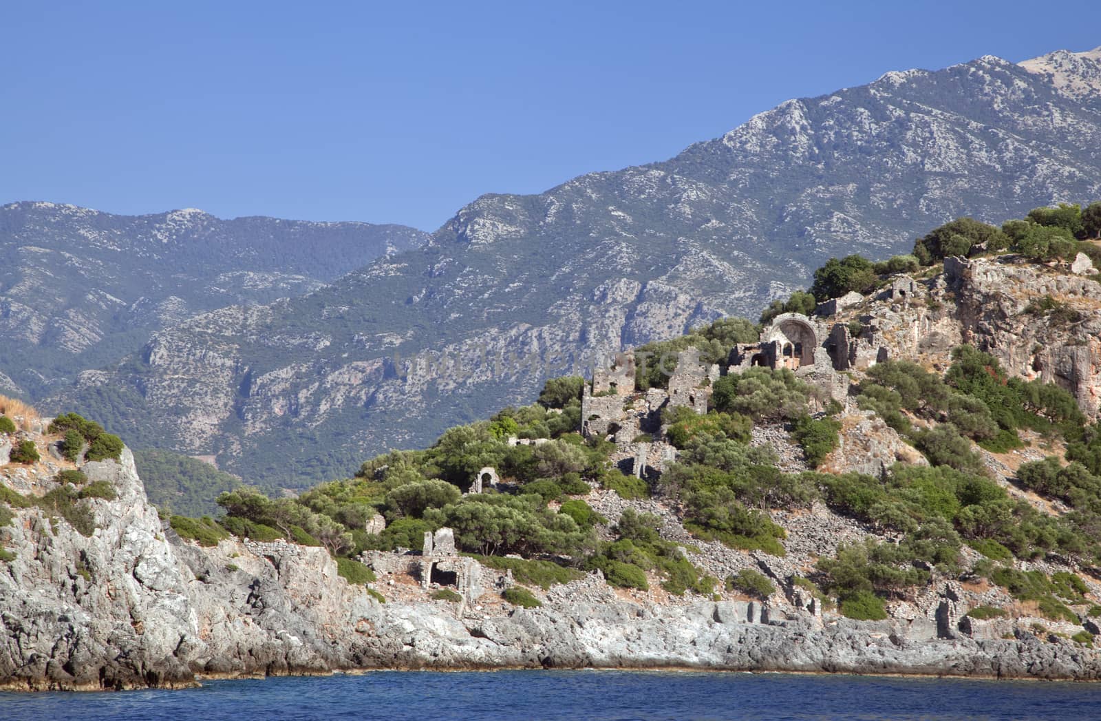 Gemiler Island with church of St. Nicholas, Fethiye, Turkey