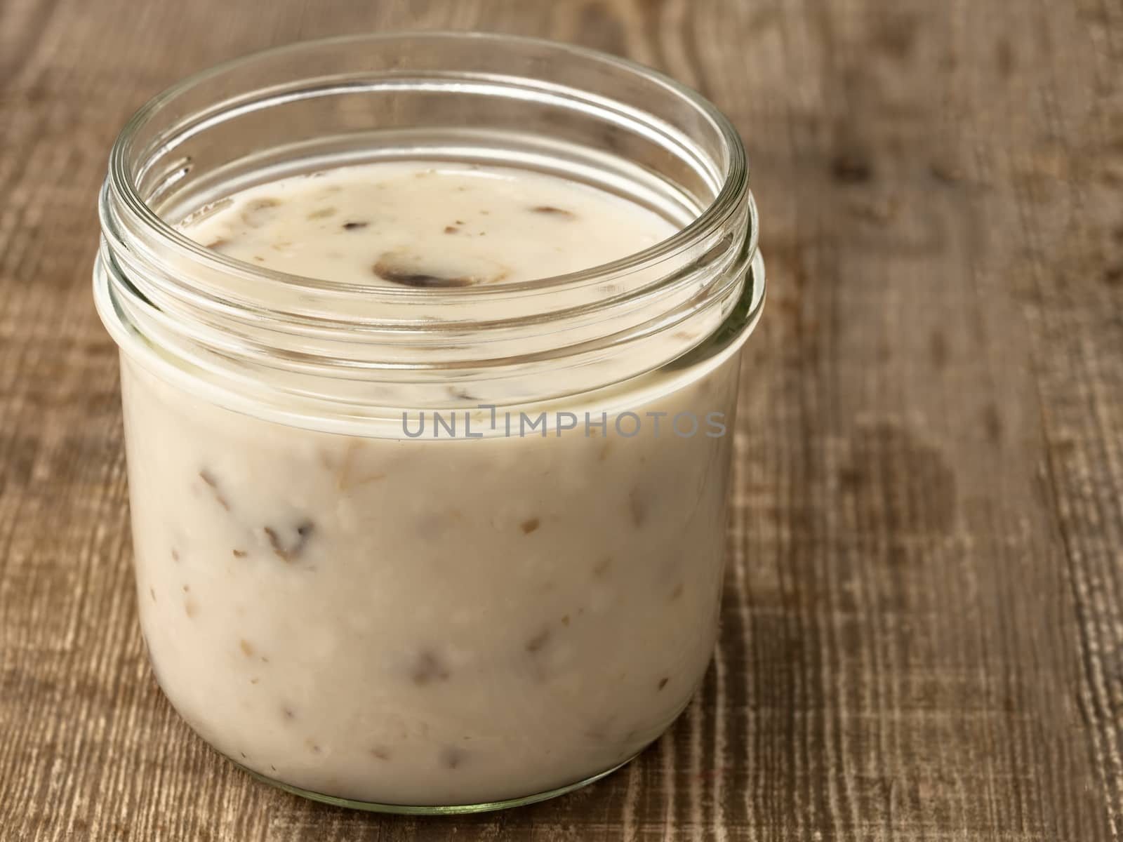 close up of rustic cream of mushroom soup