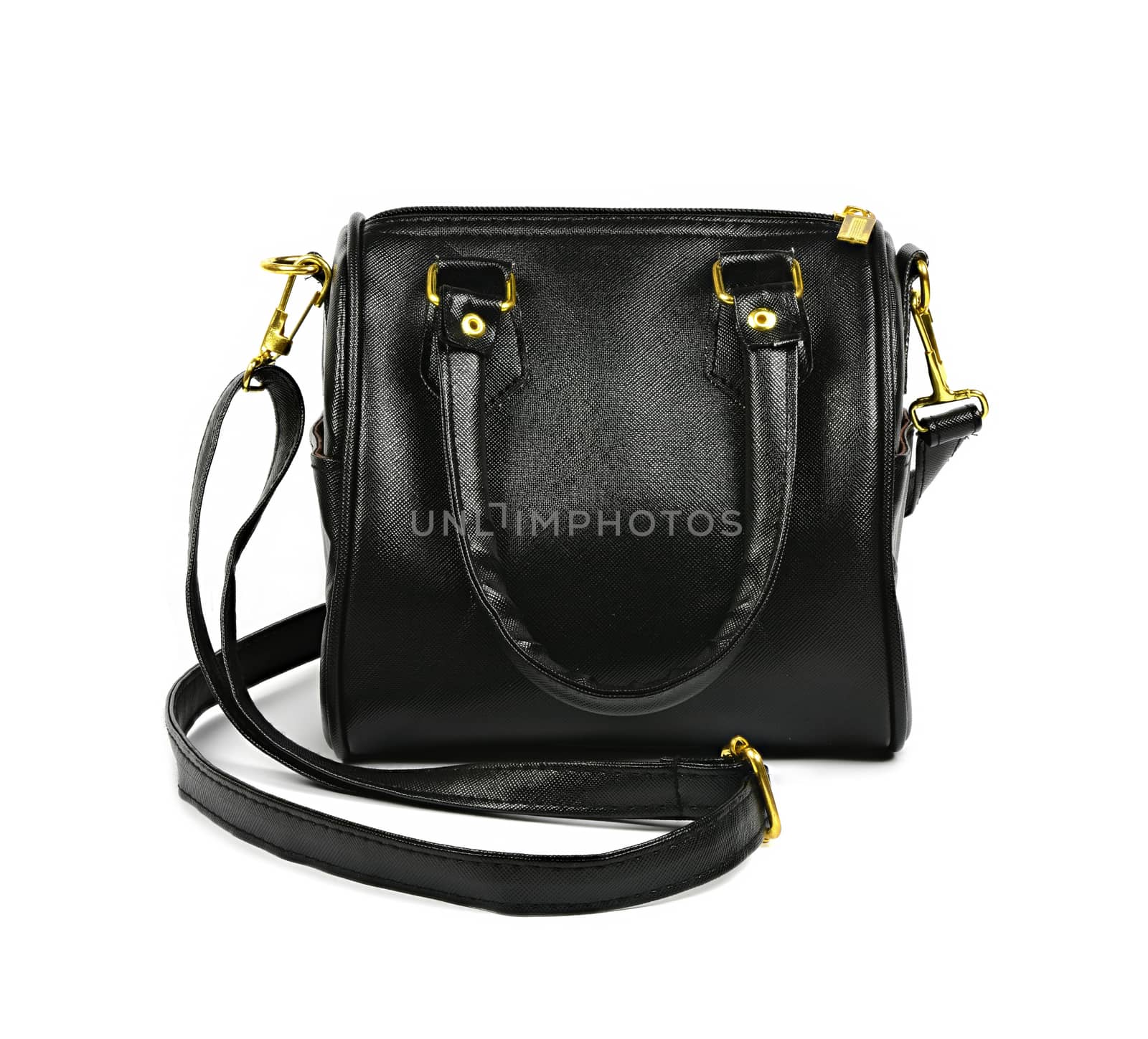 black leather fashion hand bag on white by ipuwadol