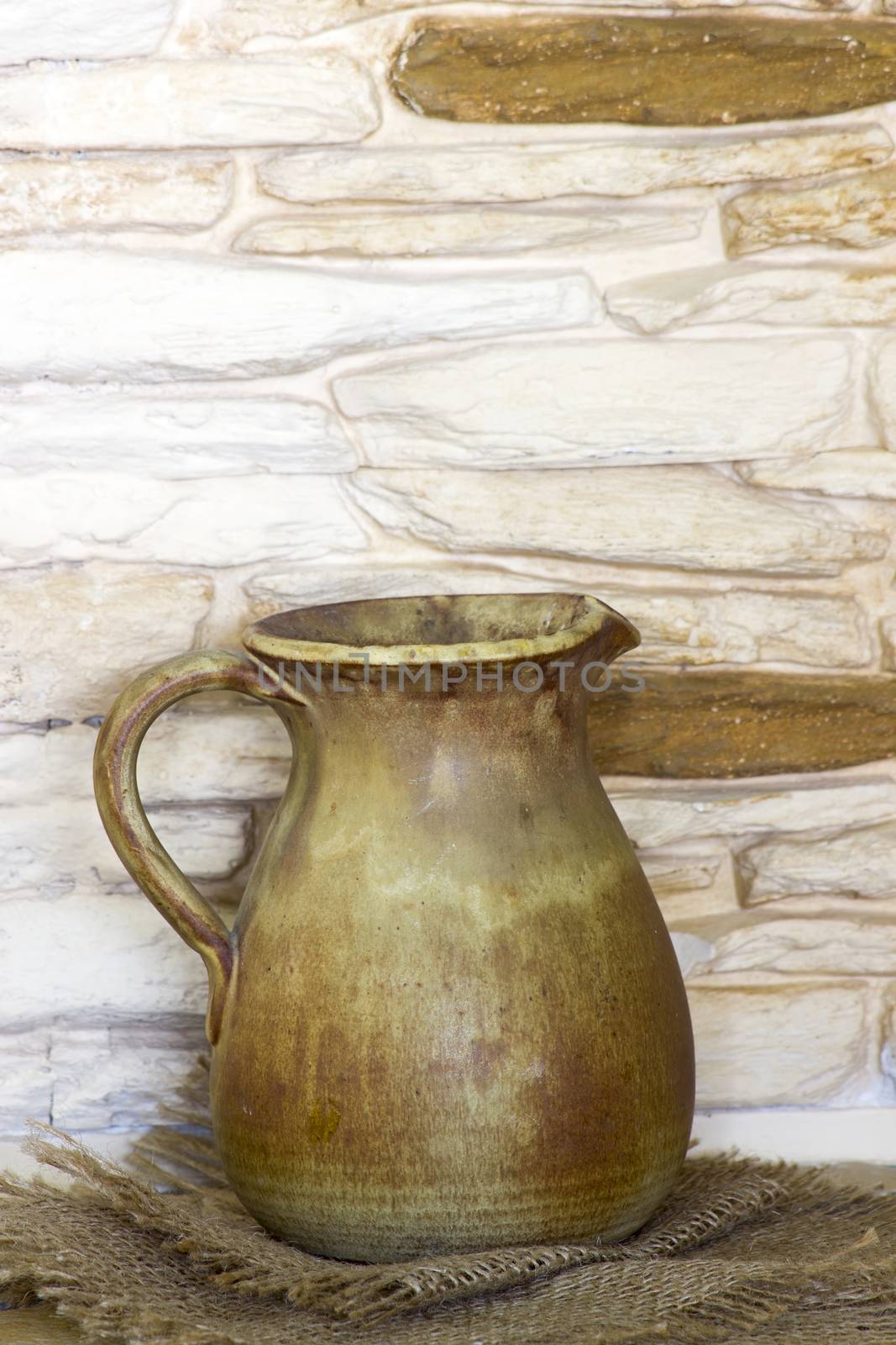 Clay jug, old ceramic vase by miradrozdowski