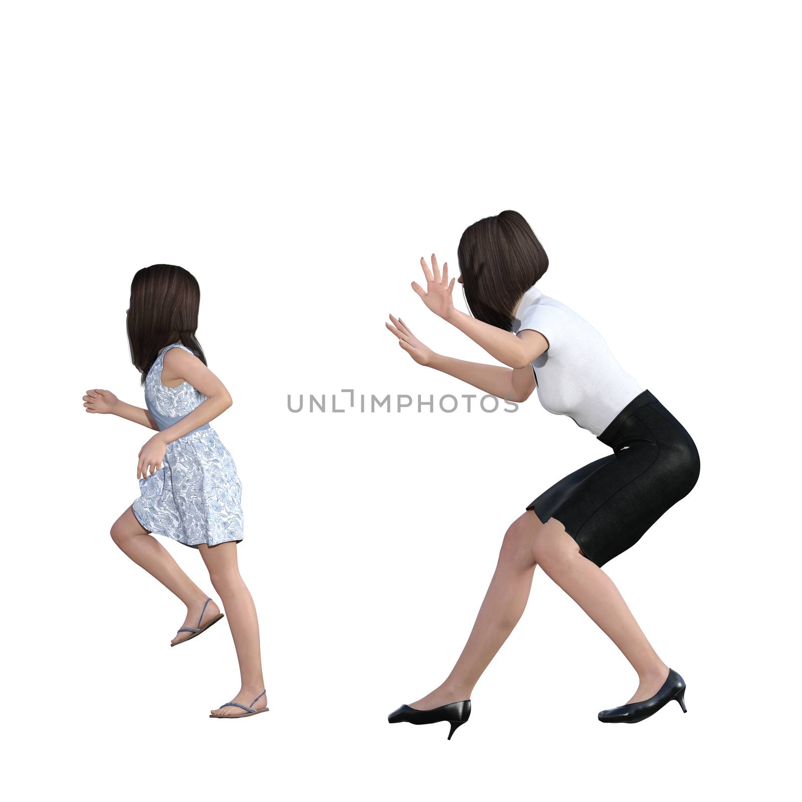 Mother Daughter Interaction of Mom Scaring Girl as an Illustration Concept