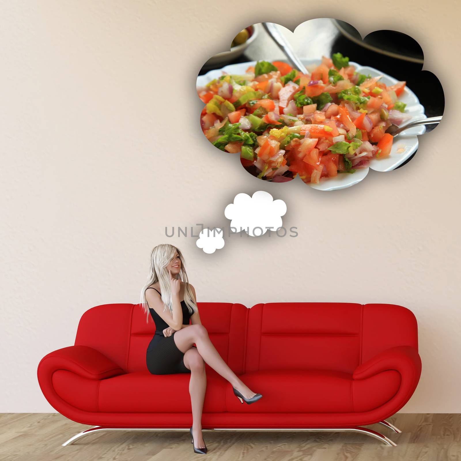 Woman Craving Moroccan Salad and Thinking About Eating Food