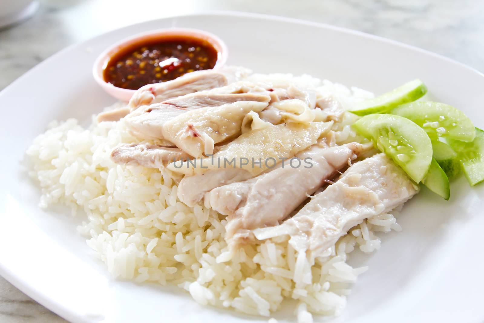 Hainanese chicken rice , Thai gourmet steamed chicken with rice by doraclub