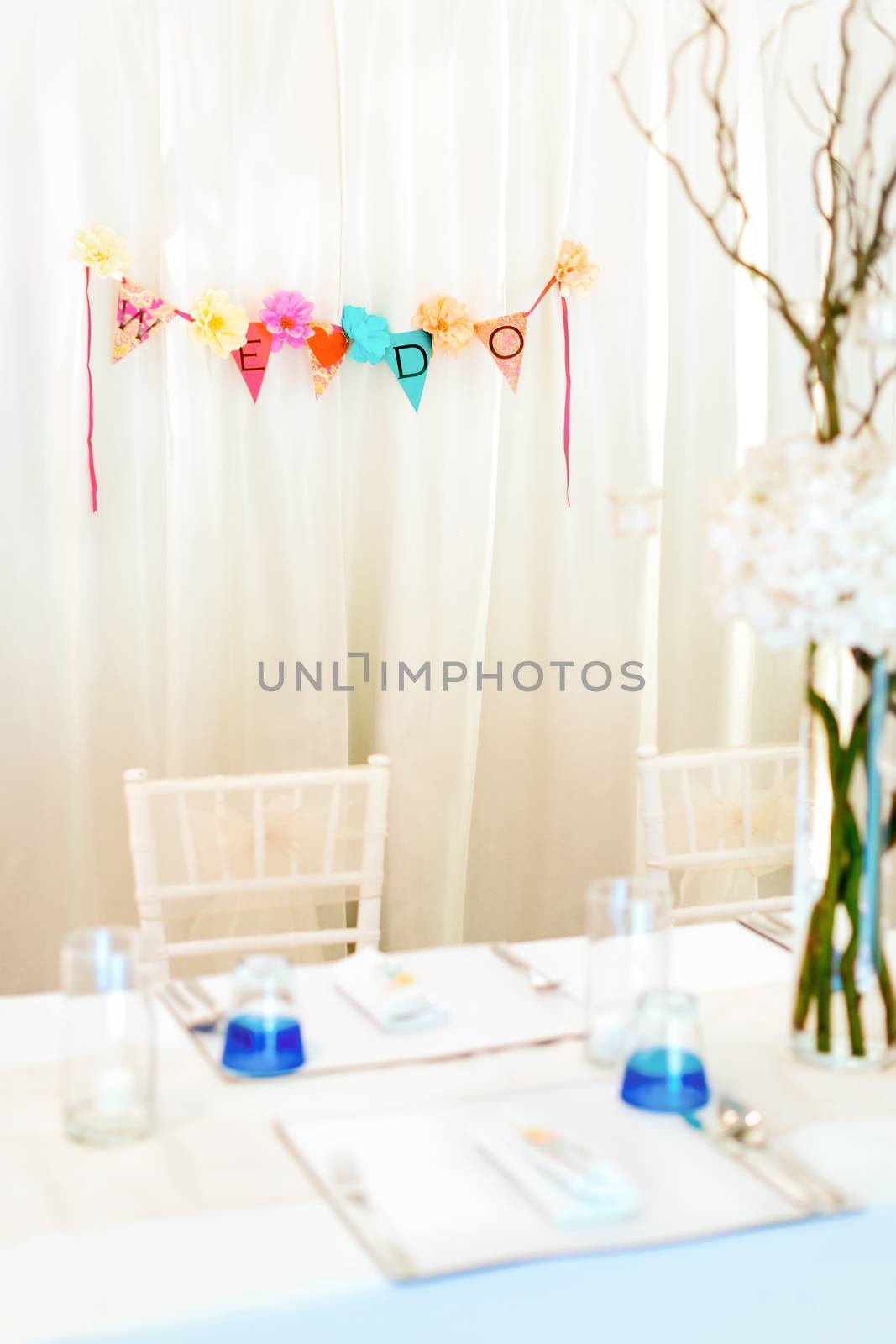 Setup and decorations in wedding day, selective focus.