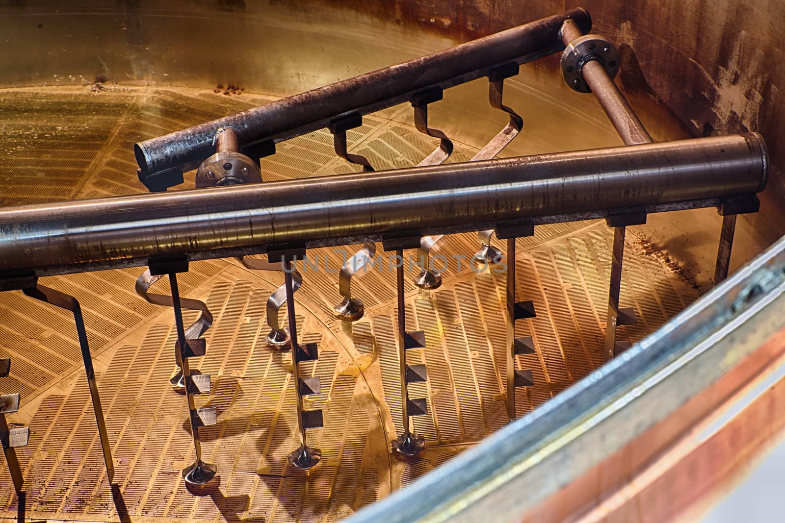Traditional copper distillery tanks in a beer brewery