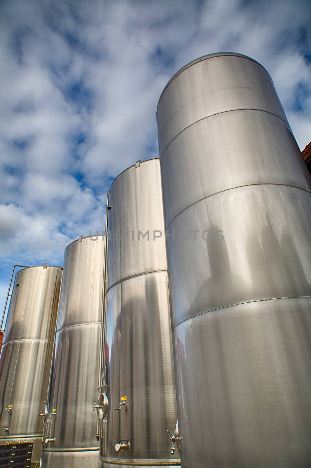 Modern steel tanks in a beer brewery