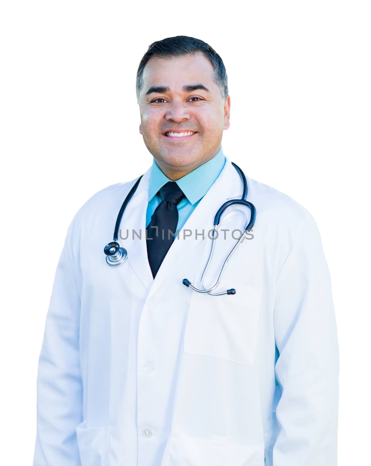 Attractive Hispanic Male Doctor or Nurse Isolated on a White Background.